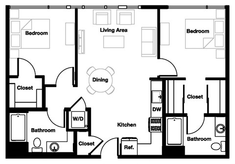 2 bed 2 bath 2B - 2B AHP Floor Plan | 984-988 Sq. Ft. at L Seven, California